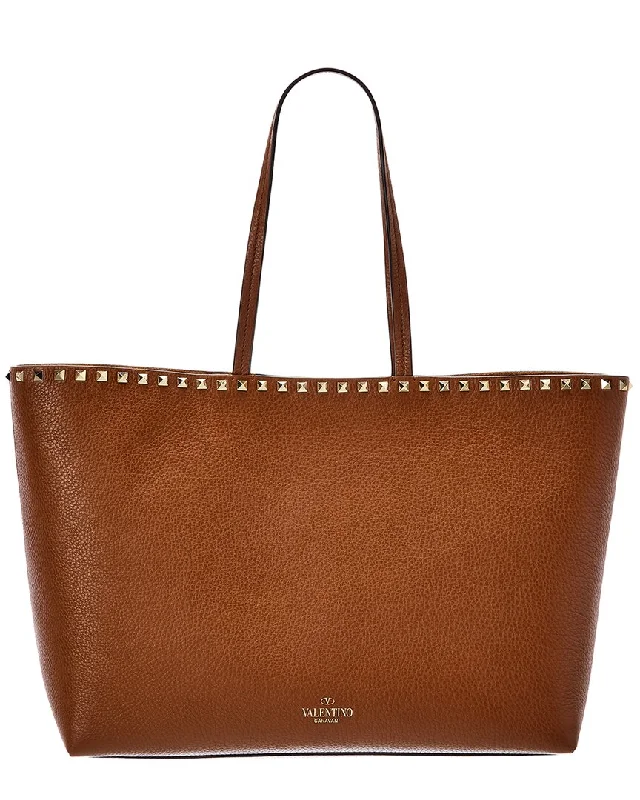 Multi-pocket organizer bags for women-Valentino Rockstud Large Grainy Leather Shopper Tote