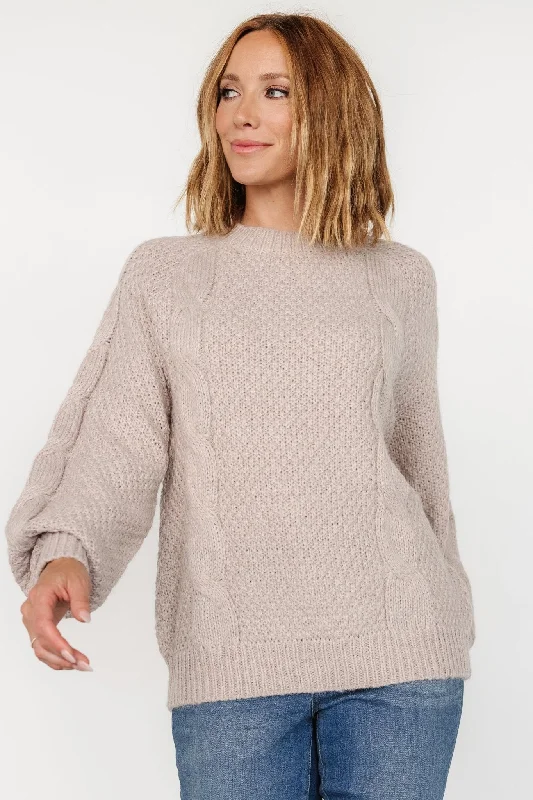 Chic wrap dresses for work-Lukas Cable Knit Sweater | Natural