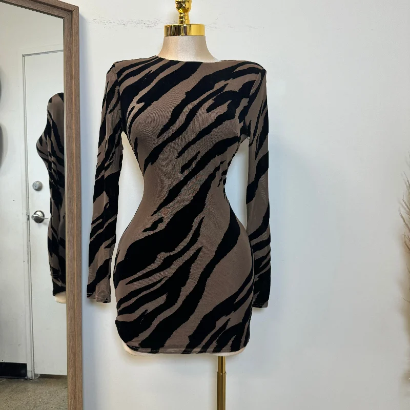 Affordable boho jackets for fall-Zebra Mesh Dress-Brown/Black