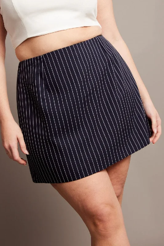 Designer sundresses under 50-Blue Stripe Pinstripe Mini Skirt