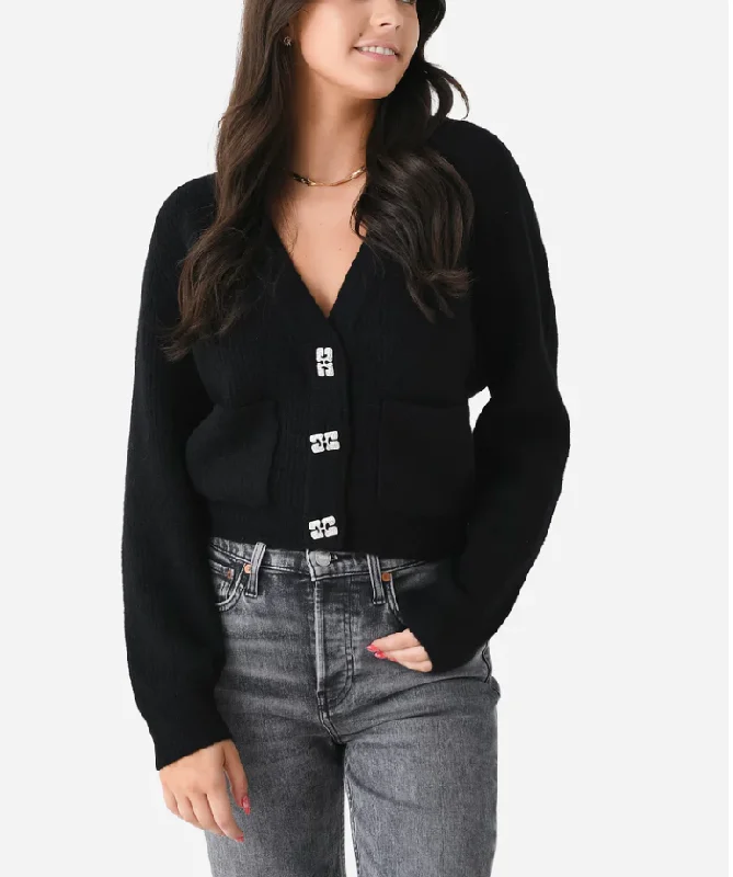 Affordable leather jackets for women-Ganni Deep V Cardigan