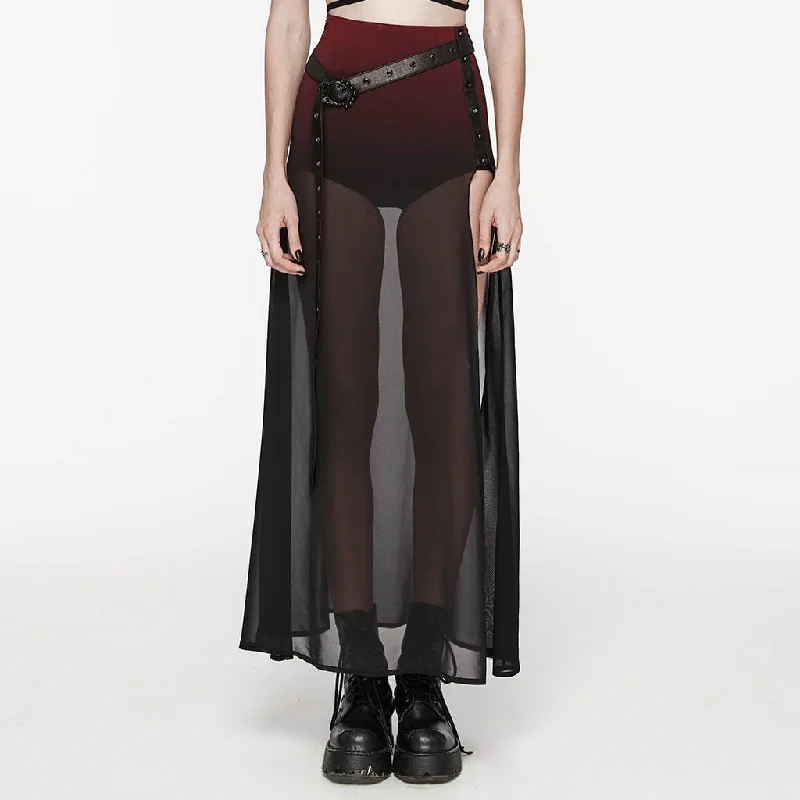 Affordable jumpsuits for women-Women's Gothic Color Gradient Split Chiffon Skirt with Belt