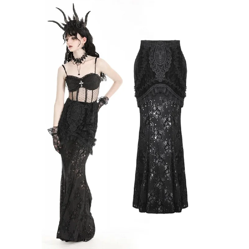 Stylish crop tops for summer-Women's Gothic Lace Splice Velvet Fishtailed Skirt