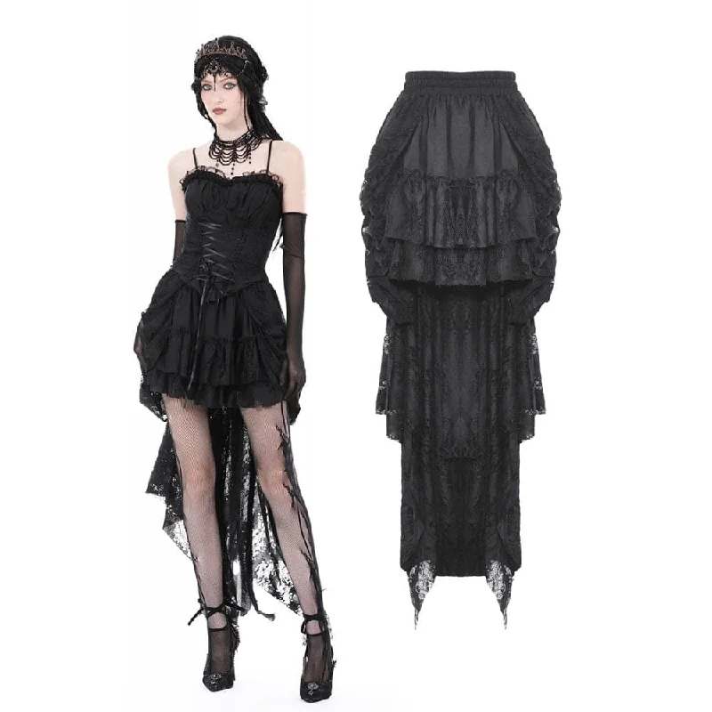 Elegant lace skirts for parties-Women's Gothic Layered Unedged High-low Skirt