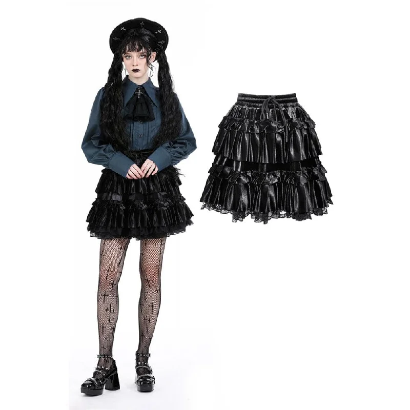 Casual turtleneck sweaters for women-Women's Gothic Ruffled Layered Velvet Skirt