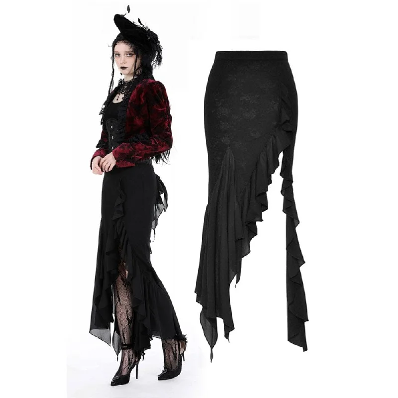 Casual graphic tees for women-Women's Gothic Side Slit Ruffled Fishtail Skirt