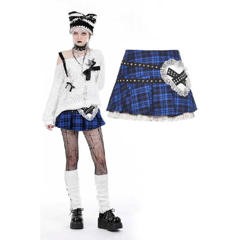 Elegant chiffon blouses for women-Women's Lolita Studded Plaid Pleated Skirt