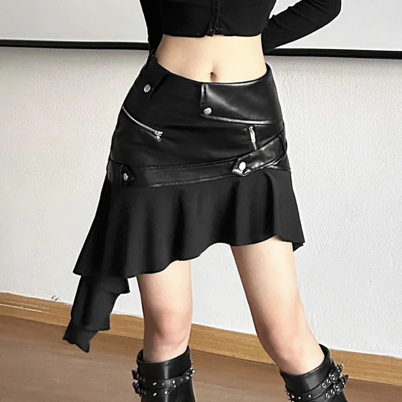 Designer trench coats on discount-Women's Punk Irregular Hem Faux Leather Skirt