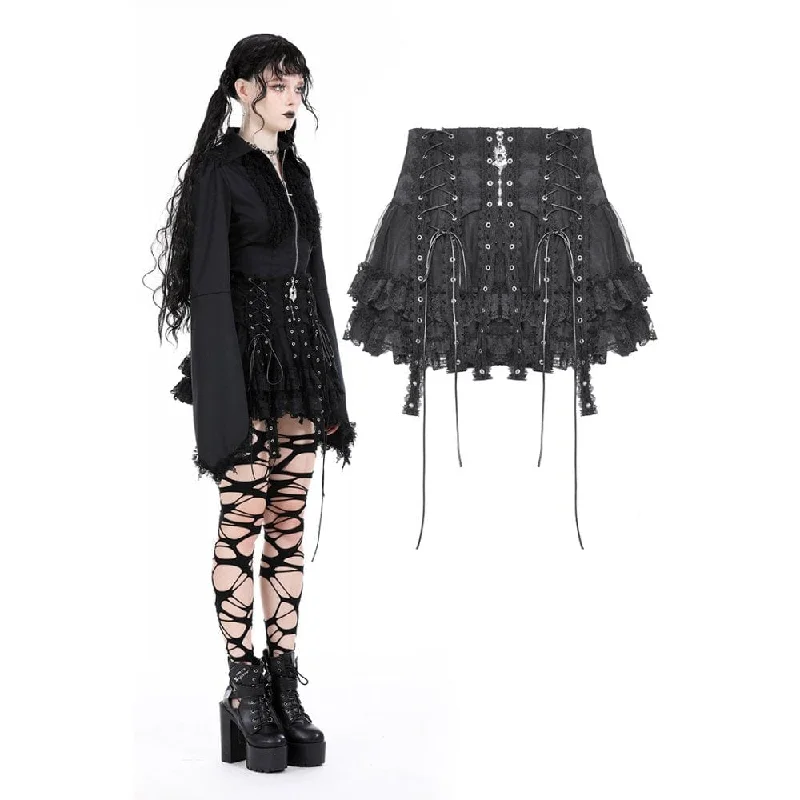 Affordable rompers for summer-Women's Punk Lace-up Layered Mesh Skirt