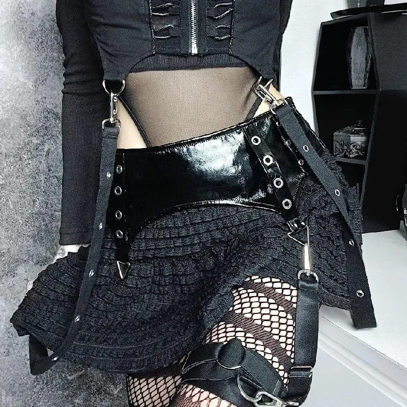 Elegant lace tops for parties-Women's Punk Splice Striped Faux Leather Short Skirt