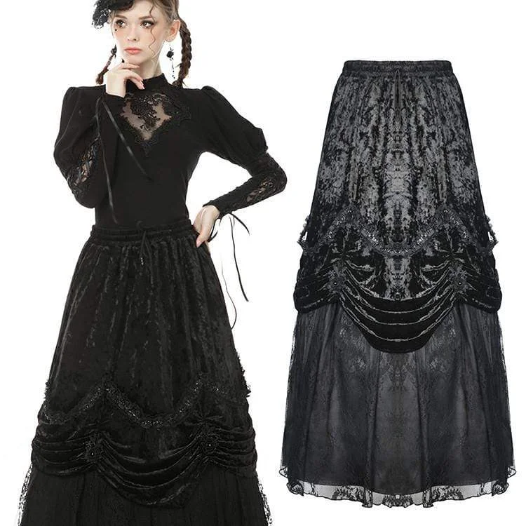 Vintage denim shirts for women-Women's Vintage Gothic Multi-layer Velet Maxi Skirts