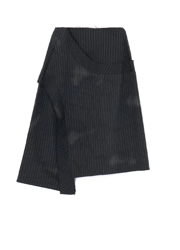 Designer skirts for office wear-LINEN/COTTON PIN-STRIPED UNEVENLY DYED FLARED SKIRT